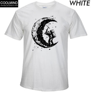 100% algodón excavando la luna estampado casual hombres o-cuello camisetas moda hombres tops hombres manga corta Camiseta hombres camiseta 2017