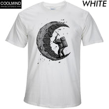 100% algodón excavando la luna estampado casual hombres o-cuello camisetas moda hombres tops hombres manga corta Camiseta hombres camiseta 2017