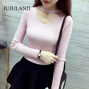 2017 Autumn Winter Women Sweaters and Pullovers V Neck Cashmere Sweater Choker Pearl knitted Sweater Jumper Back Friday Deal