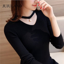 2017 Autumn Winter Women Sweaters and Pullovers V Neck Cashmere Sweater Choker Pearl knitted Sweater Jumper Back Friday Deal