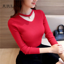 2017 Autumn Winter Women Sweaters and Pullovers V Neck Cashmere Sweater Choker Pearl knitted Sweater Jumper Back Friday Deal