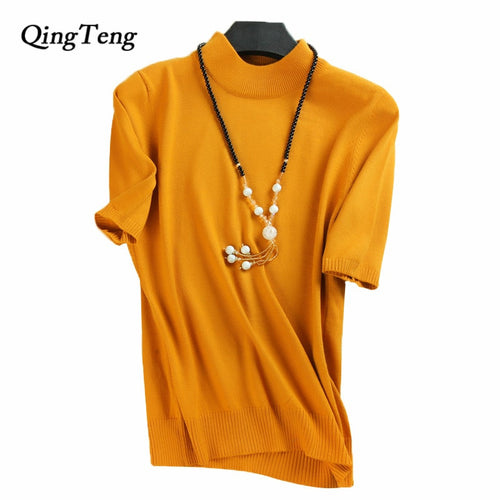 2017 Women's Cashmere Turtleneck Short Sleeve Knitted Pullover Tee Base T Wool Cashmere Brand Sweater Women Jumper