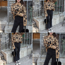 2018 New Autumn Winter Loose Long Knitted Sweater Women Long Sleeve O-Neck High Quality Leopard Print Knitwear Female Sweater