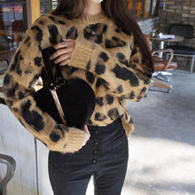 2018 New Autumn Winter Loose Long Knitted Sweater Women Long Sleeve O-Neck High Quality Leopard Print Knitwear Female Sweater