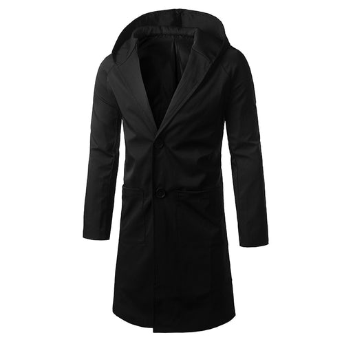 2018 New Pure Color Hooded Men's Long Jackets Large Size S M L XL 2XL 3XL 4XL 5XL Black Green Fashion Business Casual Man Trench