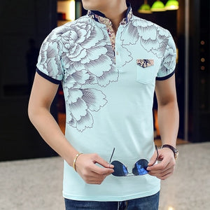 2018 Nouveau Hommes POLO Chemise De Fleur De Mode Impression Polo Homme Slim Fit À manches Courtes Camisa Polo Hommes D'été Tops et t-shirts MT497