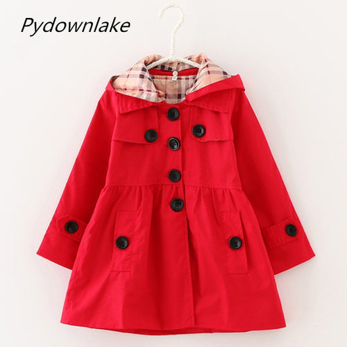 2018 new children's clothing girl spring and autumn princess coat solid color medium-long single breasted trench babys outerwear