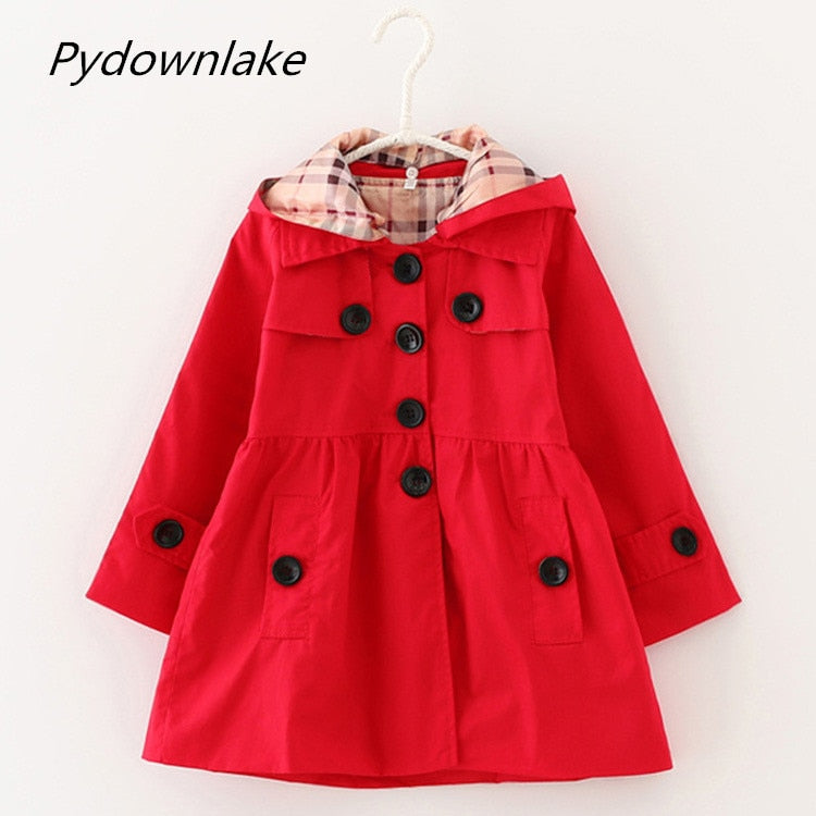 2018 new children's clothing girl spring and autumn princess coat solid color medium-long single breasted trench babys outerwear
