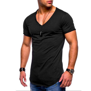 2018 nueva camiseta de manga corta con cuello en V para hombre, ajustada, ajustada, casual, para hombre, camiseta de verano hombre M-3XL