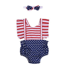 2019 Fashion Infant Baby Girls 4th of July Stars Striped Patriotic Backless Romper Bodysuit Abito in cotone a maniche corte #40