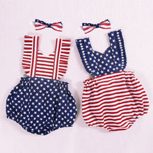 2019 Fashion Infant Baby Girls 4th of July Stars Striped Patriotic Backless Romper Bodysuit Abito in cotone a maniche corte #40