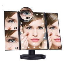 22 LED Makeup Mirror Light 3 Folding Magnifying Vanity Mirror Cosmetics 1X/2X/3X/10X Magnifier Touch Screen Table Desktop Lamp