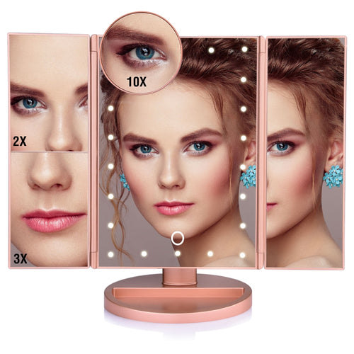 22 LED Makeup Mirror Light 3 Folding Magnifying Vanity Mirror Cosmetics 1X/2X/3X/10X Magnifier Touch Screen Table Desktop Lamp