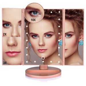 22 LED Makeup Mirror Light 3 Folding Magnifying Vanity Mirror Cosmetics 1X/2X/3X/10X Magnifier Touch Screen Table Desktop Lamp