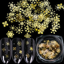 90pcs/Set 3D Snowflakes Gold Metal Slices Nail Art Sequins Christmas Decorations Nail Polish Thin Sticker Designs Manicure TR889