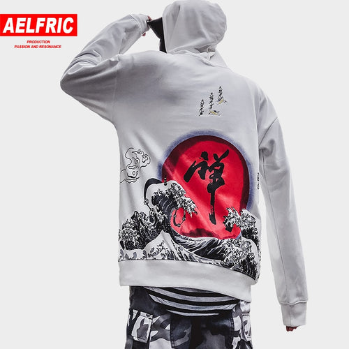 AELFRIC Chinese Letter Wave Printed Hoodies Sweatshirts Men Women 2018 Harajuku Streetwear Pullover Hoodie Kanji Clothing QA08