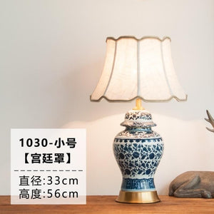 All Copper Ceramic table Lamp Blue And White Porcelain temple jar New Classical Chinese Antique Living Room Bedroom Study