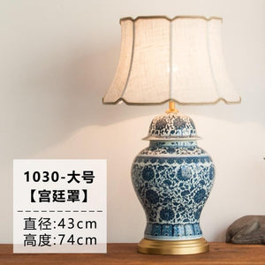 All Copper Ceramic table Lamp Blue And White Porcelain temple jar New Classical Chinese Antique Living Room Bedroom Study