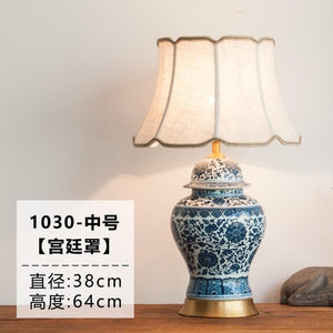 All Copper Ceramic table Lamp Blue And White Porcelain temple jar New Classical Chinese Antique Living Room Bedroom Study