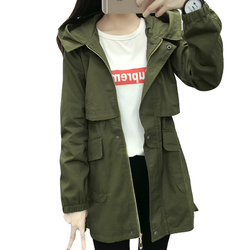 Army Green Trench Coat Female Spring Autumn 2018 Thin Women's Cotton Long Windbreakers Hooded Clothing casaco feminino