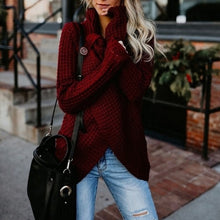 Autumn Winter Women Casual Warm Sweater Long Sleeve Irregular Sweater Female Turtleneck Knitted Sweaters