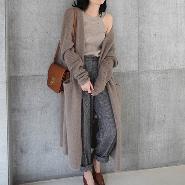Autumn Women Long Sleeve Knitted Sweater Cardigans Spring Female Solid Long Top Ladies Casual Loose Knitwear Coat Pull Femme