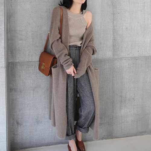 Autumn Women Long Sleeve Knitted Sweater Cardigans Spring Female Solid Long Top Ladies Casual Loose Knitwear Coat Pull Femme