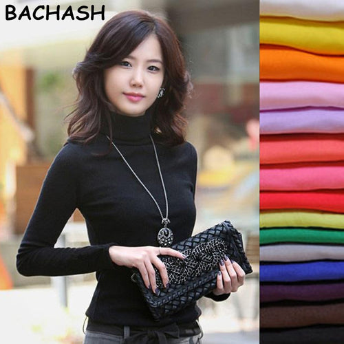 BACHASH 2018 High Quality Fashion Spring Autumn Winter Sweater Women Wool Turtleneck Pullovers Fashion Women's Solid Sweaters