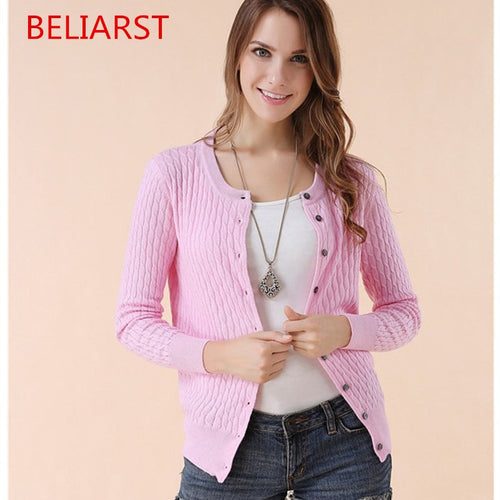 BELIARST Women New Autumn And Winter Female Pure Cashmere Sweater Knitted Cardigan Jacket Retro Twisted Flower Long Sleeve