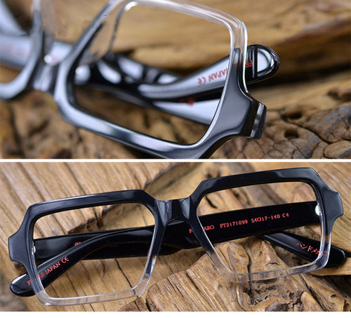 Coyee Handmade Vintage/Retro Acetate Eyeglass frames Women Men RX Black+clear Optic Oversize Eyewear Glasses Spectacles