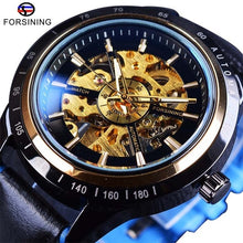 Forsining Motorcycle Design Transparent Genuine Red Black Belt Waterproof Skeleton Men Automatic Watches Top Brand Luxury Clock