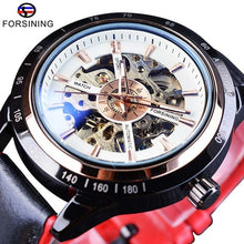 Forsining Motorcycle Design Transparent Genuine Red Black Belt Waterproof Skeleton Men Automatic Watches Top Brand Luxury Clock