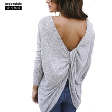 Guyueqiqin Fashion Backless Knitting Sweater Women Long Sleeve Irregular Female Pullovers Criss-Cross Solid Casual Sweaters 3XL