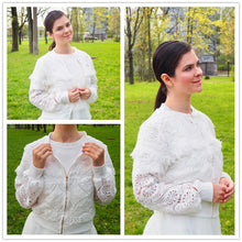 Sheinside White Elegant Hollowed Out Lace Jacket Women 2019 Back Frayed Edge Detail Jackets Ladies Fringe Zip-up Lace Outwear