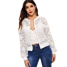 Sheinside White Elegant Hollowed Out Lace Jacket Women 2019 Back Frayed Edge Detail Jackets Ladies Fringe Zip-up Lace Outwear