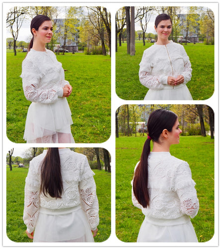 Sheinside White Elegant Hollowed Out Lace Jacket Women 2019 Back Frayed Edge Detail Jackets Ladies Fringe Zip-up Lace Outwear