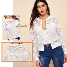 Sheinside White Elegant Hollowed Out Lace Jacket Women 2019 Back Frayed Edge Detail Jackets Ladies Fringe Zip-up Lace Outwear