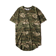 HZIJUE2017 Men's T-shirt summer Solid Color Curved Hem Long Line Camouflage Hip Hop Tshirt Elong Plain Kanye Tee Shirts Men Top