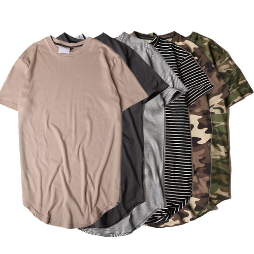 HZIJUE2017 Men's T-shirt summer Solid Color Curved Hem Long Line Camouflage Hip Hop Tshirt Elong Plain Kanye Tee Shirts Men Top