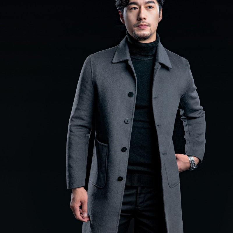 Handmade Cashmere Men's Long Jackets Winter Warm and Comfortable High-quality Clothing Men Coats LEFT ROM New Men Trench S M 3XL