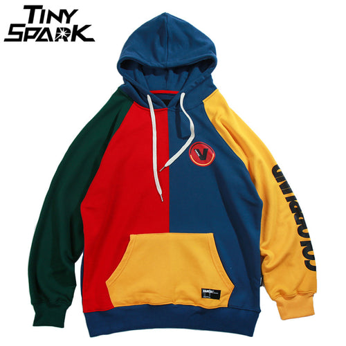 Hip Hop Hoodie Sweatshirt Mens Color Block Patchwork Harajuku Hoodie Streetwear Casual HipHop Pullover Oversized Autumn 2018 New