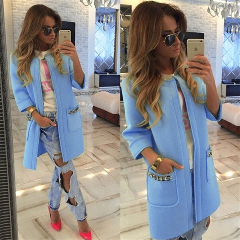 Hot Sale Autumn Fashion Womens Casual Candy Color Trench Coat Women Coat manteau femme JK1810