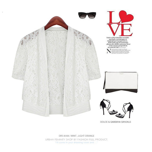 Lace Women Summer Plus Size M~5XL 2018 Fashion Casual Office Beach Wrap Coat Hollow Out Short-sleeve Short Small Shawl Cardigan
