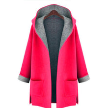 Loose Slimming Solid Long Sleeve Casual Coat Pocket Hooded Woollen Large Size Wide-waisted Open Stitch Woman Wear Trench