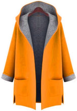 Loose Slimming Solid Long Sleeve Casual Coat Pocket Hooded Woollen Large Size Wide-waisted Open Stitch Woman Wear Trench