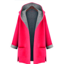 Loose Slimming Solid Long Sleeve Casual Coat Pocket Hooded Woollen Large Size Wide-waisted Open Stitch Woman Wear Trench