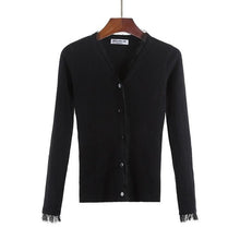 Ly Varey Lin Autumn V Neck Women Knitted Sweater Cardigan Coat Slim Black Lace Patchwork Single Breasted Cotton Female Outerwear