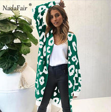 Nadafair leopard print long cardigans winter clothes women open stitch autumn pockets slim casual knitted sweater coat plus size