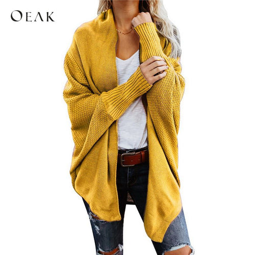 OEAK Autumn Winter Batwing Sleeve Knitwear Cardigan Women Casual Knitted Sweater Cardigan Female Fashion Elegant Jumper Coats