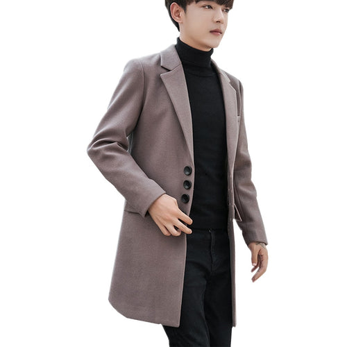 Pure Color Mens Autumn and Winter Keep Warm Trench Size 4XL Fashion Business Banquet Men Dress Coat Slim and Elegant